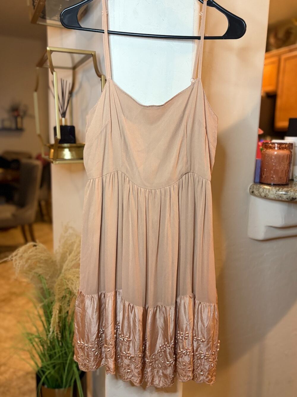 TWINSET Simon Barbieri Mauve Silk Beaded Hem Dress Size L 10-16